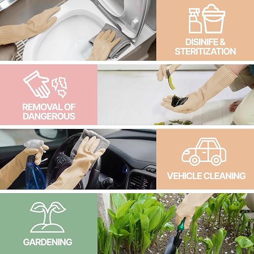 DABOGOSA Mamison 2 Pairs Reusable Waterproof Household Dishwashing Cleaning Rubber Gloves, Non-Slip Kitchen Glove (Ivory, Medium (Pack of 2))