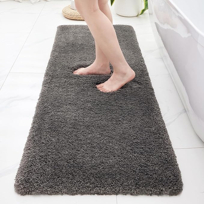 Disolla Bathrom Runner Rug 24x70 - Extra Large Soft Plush Bath Mat, Thick Long Non-Slip Shaggy Floor Mat, Ultra-Absorbent for Master Bathroom Vanity, Dark Grey
