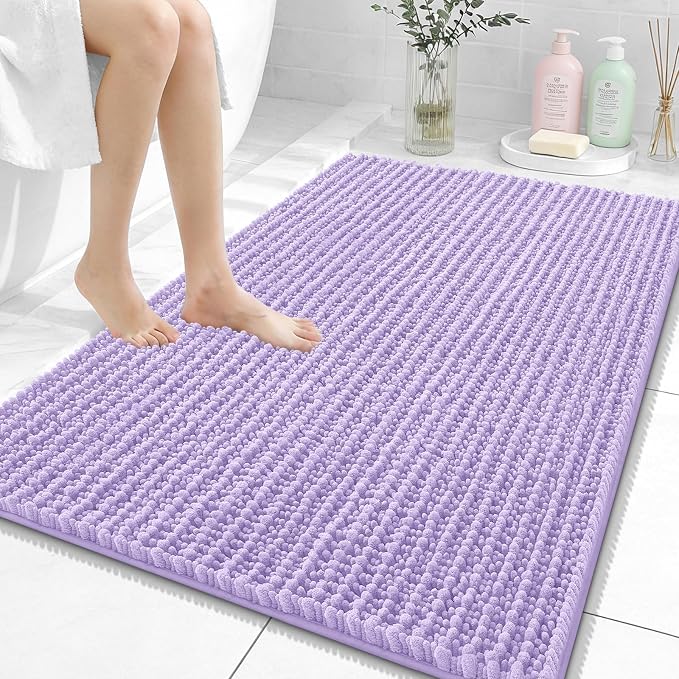 OLANLY Bathroom Rug Mat 40x32, Thick Soft and Absorbent Chenille Bath Mat, Non-Slip Rubber Backing, Machine Washable Quick Dry Bath Rugs for Tub Shower Floor, Home Decor Accessories, Lavender