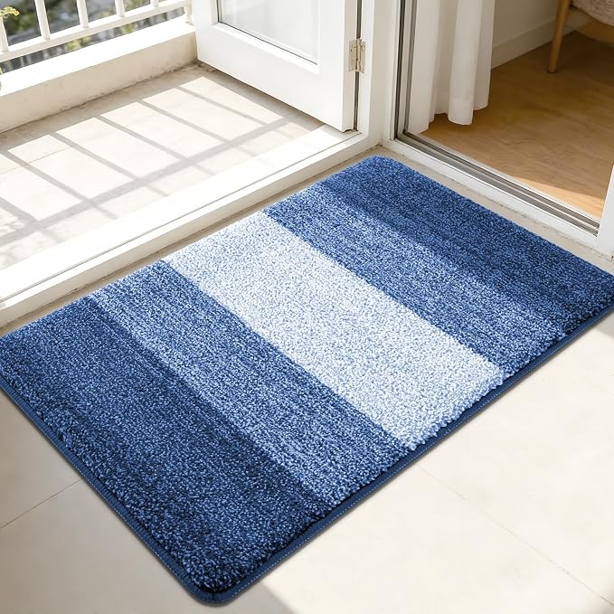 Kitinjoy Indoor Outdoor Door Mat, 44x32 Non-Slip Absorbent Dirt Trapper, Low-Profile Washable Inside Entrance Front Floor Mat, Sturdy Soft Entry Doormats for Entryway, Navy Blue