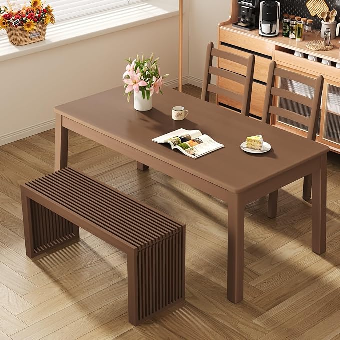 APRTAT Bamboo Dining Bench, 35 inch Farmhouse Decor Indoor Kitchen Table Bench, Entryway Shoe Rack Bench, Outdoor Bench, Solid Bamboo Benches for Living Room, Hallway, Bedroom, Bathroom (Brown, Long)