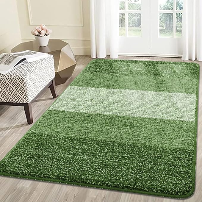 Smiry Dog Door Mat for Muddy Paws, Absorbs Moisture and Dirt, Low-Profile Entryway Mat with Non-Slip Backing, Entry Indoor Outdoor Doormat for Inside Floor (71x47 Inches, Green, Striped)