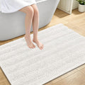 OLANLY Thick Large Bathroom Rugs 44x32, Extra Soft Absorbent Chenille Striped Bath Rugs, Rubber Backing, Machine Wash Dry, Bath Mats for Bathroom Floor, Tub and Shower, Home Decor Accessories, Ivory