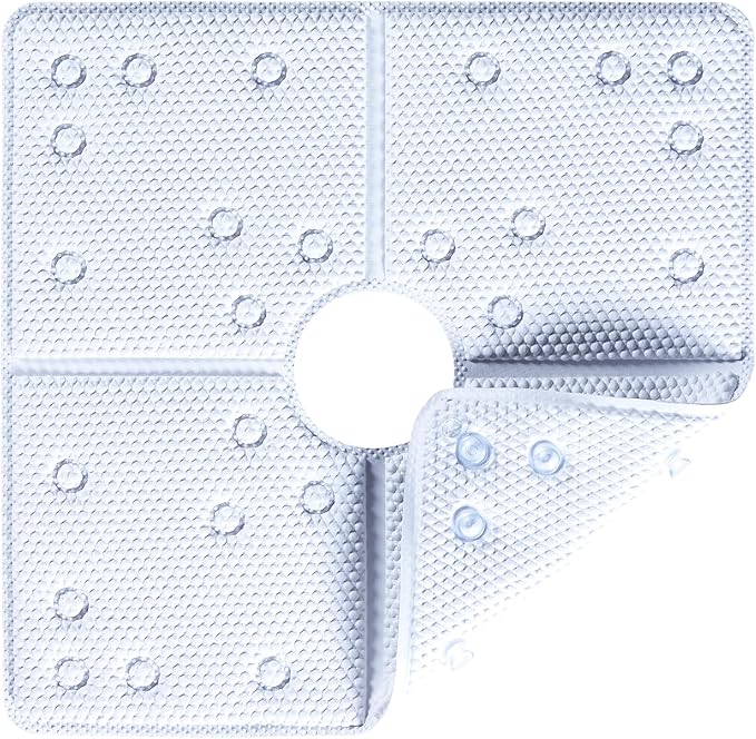 Webos Bathtub Mat Non Slip: Soft Safety Foam Bath & Shower Mat for Tub Suitable for Families 21 X 21Inch with Drain Holes and Suction Cups Massage Tub & Shower Mat for Bathroom (White)