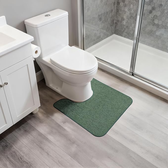 Bosap Toilet Rugs U Shaped Bathroom Rug,Machine Washable Non Slip Quick Dry Super Absorbent Ultra Thin Toilet Mats for Bathroom Toilet.Green,1'8"x2'(20x24inch)