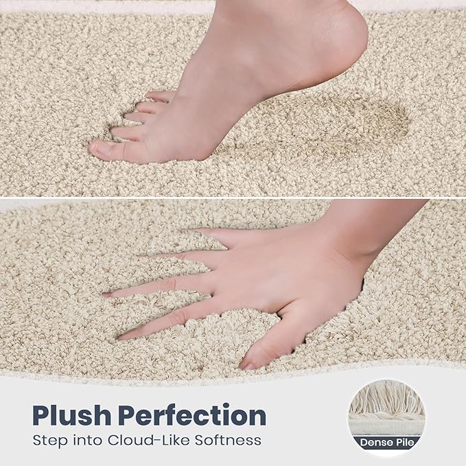 PURRUGS Bathroom Rug Non-Slip Machine Washable 30" x 46", Super Absorbent and Quick Dry Shaggy Microfiber Bath Mat, Extra Soft and Plush Bath Rug for Bathtub, Shower, and Sink, Beige