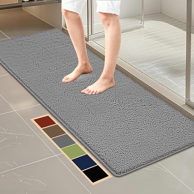 Bcoimo Long Bathroom Rug 70" x 24", Absorbent Non Slip Bath Mat, Washable Quick Dry Bathroom Runner Rug for Shower, Tub, Sink and Vanity