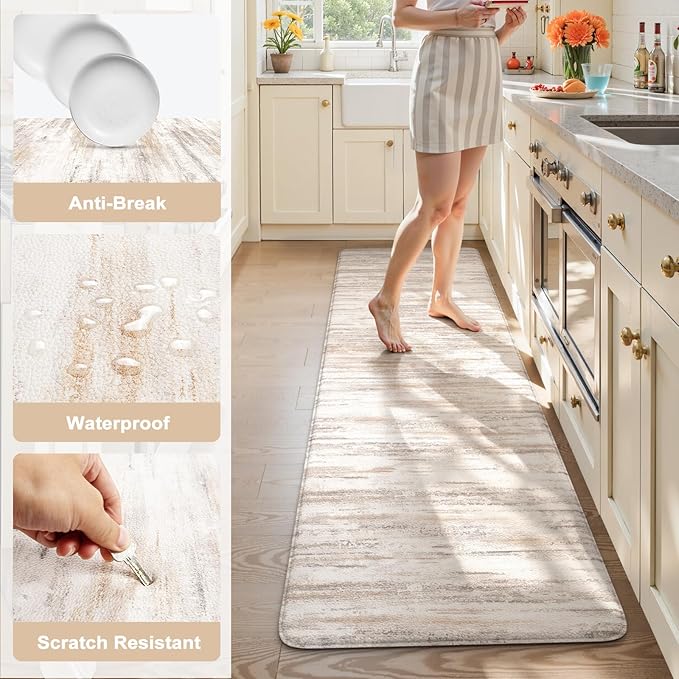 KIMODE Anti Fatigue Kitchen Mats 24"x71", Boho Abstract Kitchen Runner Rugs, Cushioned Non Skid Kitchen Mats for Floor, Comfort Kitchen Floor Mats for Sink Laundry Desk Light Brown