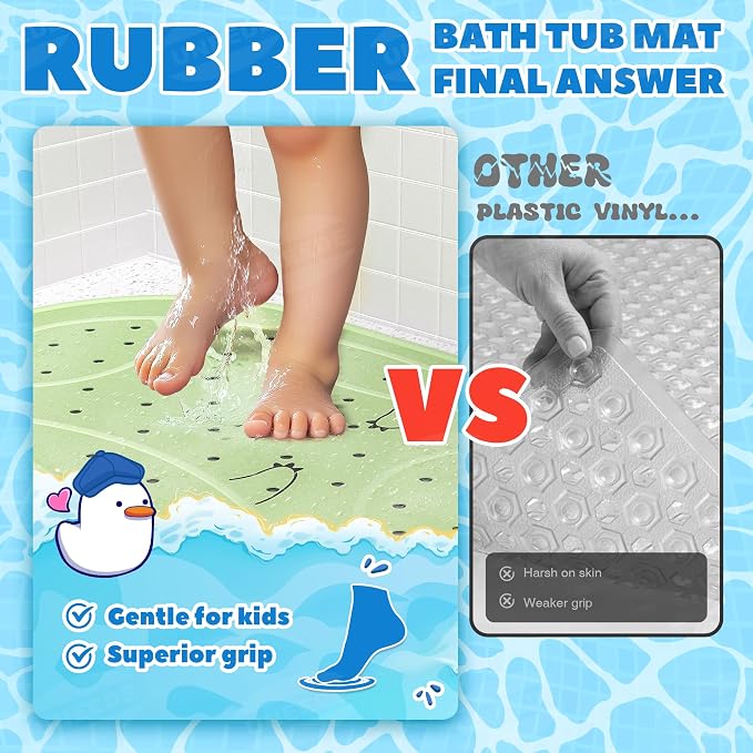 UNEEDE Dinosaur Kids Bathtub Mat - Extra Thick Rubber Shower Mat for Toddlers, 30"x18" Bath Mat with 100+ Suction Cups, Machine Washable Tub Pad for Babies & Children's Bath Time Comfort