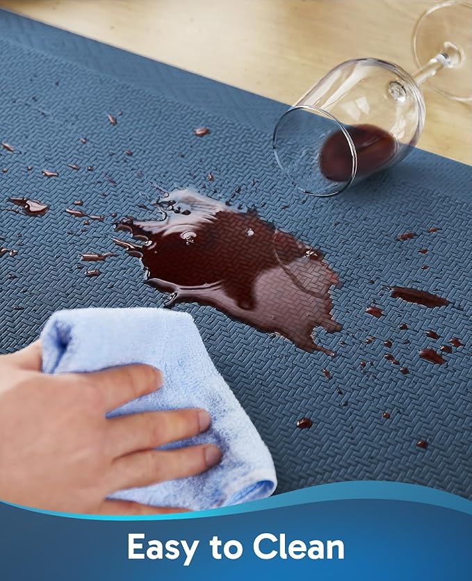 Ophanie Kitchen Mats for Floor, 3/4 Inch Thick Kitchen Rugs, 24'' x 70'' Anti Fatigue Standing Cushioned Mat, Waterproof,Comfort Ergonomic Mat for Office, Home, Sink, Blue Non-Slip Bottom