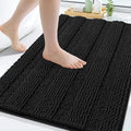 Grandaily Chenille Striped Bathroom Rugs 40x32, Extra Thick and Soft Absorbent Bath Mats, Rubber Backing, Plush Shaggy Shower Carpet, Machine Wash Dry, Bath Rug for Bathroom, Deep Black