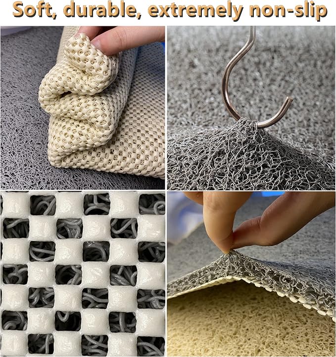 Anti Slip Shower Mat, Soft Textured Bath Mat, Easy Drain Non Slip Comfort Bathtub Mats, Quick Drying PVC Loofah Bathroom Mats, Phthalate Free (15.5" × 23.5", Grey)