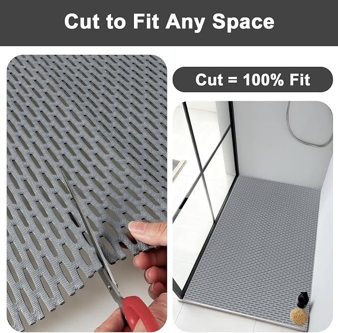 Square Shower Mat: 32"x32" Extra Large Non Slip Shower Mats for Inside Shower, Trimmable PVC Anti Slip Shower Stall Mats, Quick Dry Stand Up Shower Mat for Elderly, Kids