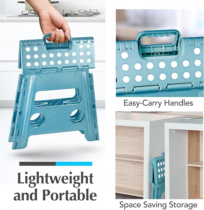 Handy Laundry Folding Lightweight Step Stool - Sturdy Enough to Support Adults - Opens Easy with One Flip - Great for Kitchen, Bathroom or Bedroom (Teal - 13 inch)
