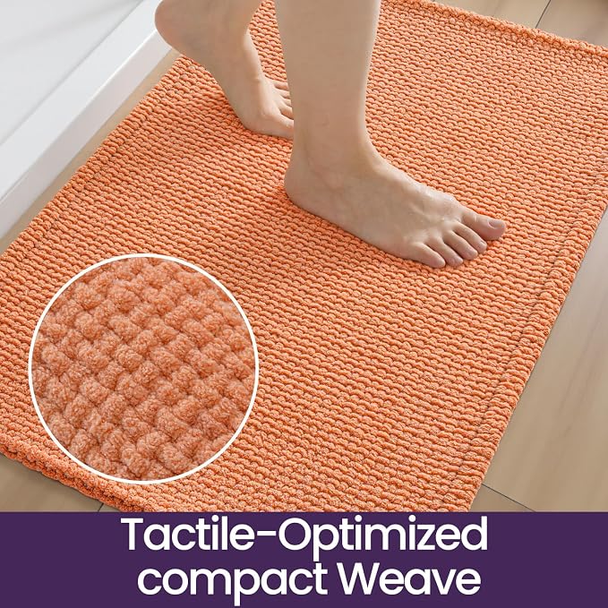 DEXI Bathroom Rugs 43x24, Non Slip Washable Bath Mat, Absorbent Chenille Bathmat, Ultra Soft Thick Carpet for Tub Shower Floor, Orange