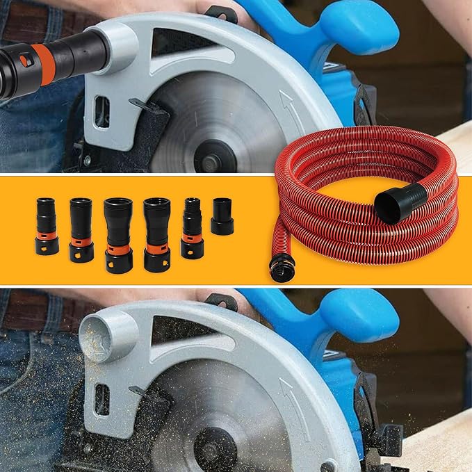 16FT Shop Vac Hose, Dust Collection Hose Kit for Home&Shop Vacuums System with 6 Adapters for Woodworking Power Tool & Sander, Compatible with festool/dewalt/bosch/ryobi/, etc Most Multi-Brands