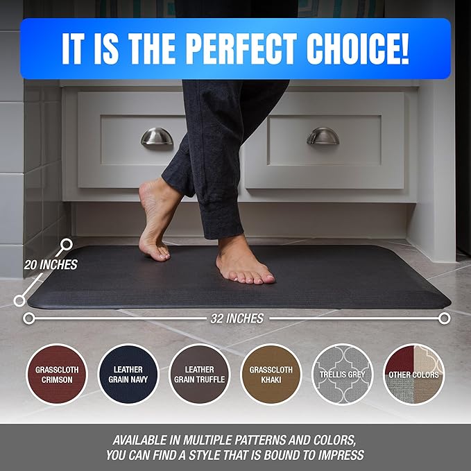 NewLife by GelPro Ergo-Foam Cushioned Anti-Fatigue Standing Kitchen Floor Mat, Padded Stain-Resistant, Waterproof, Non-Slip Comfort Padded Desk/Office Mat - 20" x 32", Grasscloth Charcoal