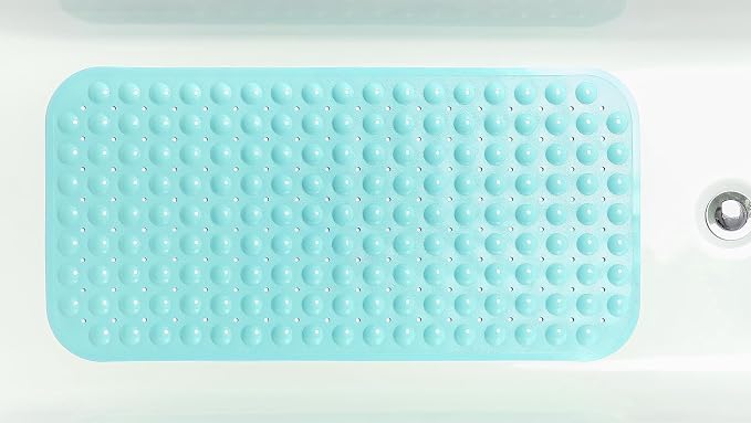 Large Non-Slip Bathtub & Shower Mat 31”x16” (Smooth/Non-Textured Tubs Only) Safe, Clean,Machine-Washable, Superior Grip&Drainage, Vinyl, Opaque Aqua/Blue-Green