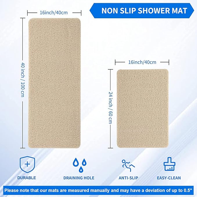 Hargiis Non Slip Bathtub Mat, Foot Scrubber Anti Slip Fast Drying Shower Mat for Tub, Floor,Bathroom, Home, Kitchen, Hotel, Beige, 24x16 Inches