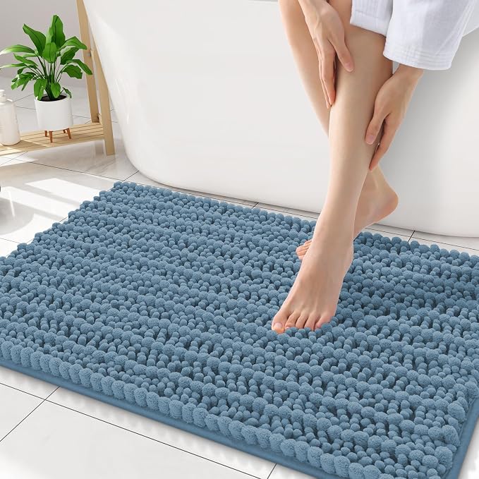 Smiry Bathroom Rugs Mat 34x21, Extra Soft Absorbent Chenille Bath Rugs, Non Slip Rubber Backing Machine Washable Quick Dry Bath Mats for Bathroom Floor, Tub, Shower, Home Accessories, Grayish Blue