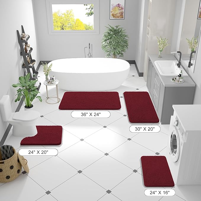 OLANLY Bathroom Runner Rugs 59x24, Soft Absorbent Chenille Bath Rugs, Rubber Backing Quick Dry, Machine Washable Long Bath Mats for Bathroom Floor, Tub and Shower, Home Decor Accessories, Burgundy