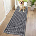 Smiry Dog Door Mat for Muddy Paws 70x24, Absorbent Dirt Trapper, Non-Slip Washable Chenille Entryway Rug for Inside Floor, Dark Grey, Layered Pattern