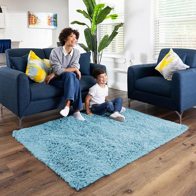 Ophanie Light Blue Rug, Boys 4x6 Rugs for Bedroom Carpet Nursery Aesthetic, Kids Playroom Area Rugs for Girls Teen Home Decor, Fluffy Shag Bedside Floor Living Room Carpets