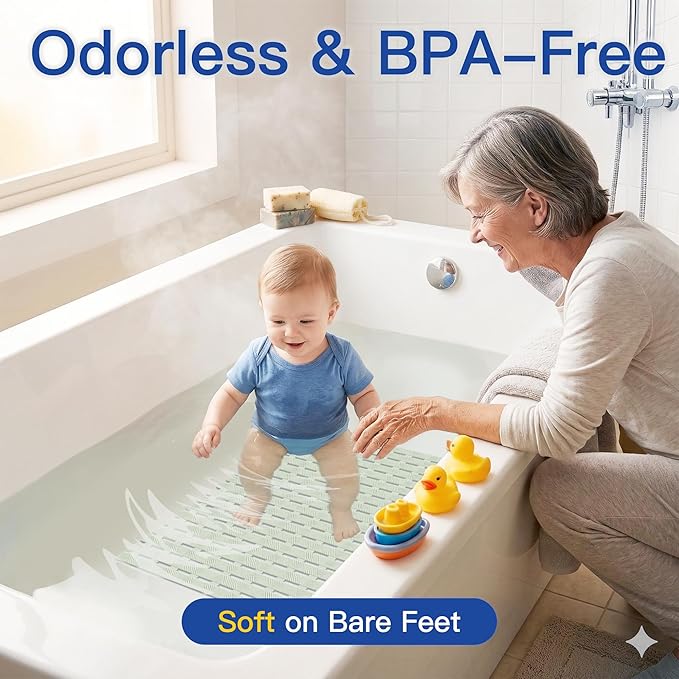 Non Slip Bathtub Mat - Shower Mats for Inside Shower, Rectangular PVC Tub Mat with 200+ Suction Cups for Safety, 27x16 Inch, Sage Green