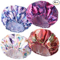 4 PCS Shower Cap for Women, Elastic and Reusable Bath Caps, Double Layers Shower Caps Reusable Waterproof, Bathing Shower Caps, Environmental Bath Hair Protection Cap - Printing Flower D
