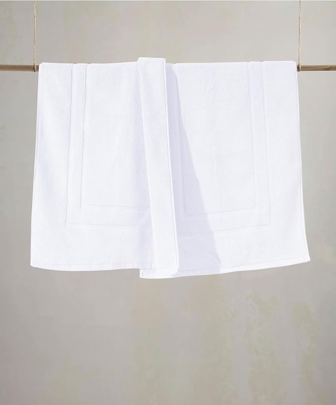 Feather & Stitch 2 Piece Towel Like Bath Mats (30x21 Inch) 100% Cotton Terry Bath Mats, Bathroom Shower Floor Mats [NOT A Bathroom Rug], Soft Absorbent Washable Mats - White