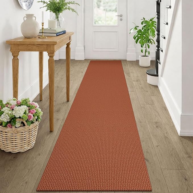 KOZYFLY Orange Runners Rugs for Hallway 2x10, Washable Runner Rug, Woven Non Slip Kitchen Runner, Braided Entryway Rug, Floor Carpet for Entry, Aisle, Hall, Burnt Orange/Tan