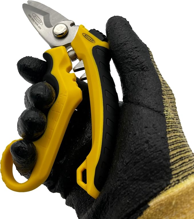 Miller KS‑3 Angle‑Head Kevlar Scissors & Cable Cutter – Fiber Optic Shears with Crimper, Micro‑Serrated Stainless Steel Blades, Cuts Copper & Aluminum Wire