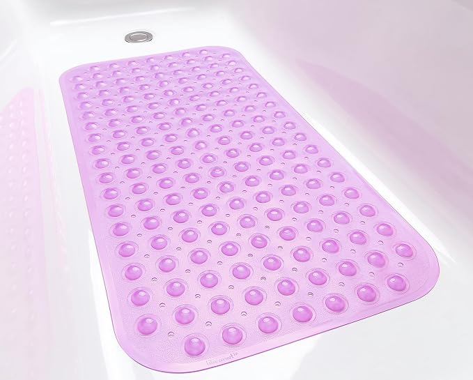 Large Non-Slip Bathtub & Shower Mat 31 inch x16 inch (Smooth/Non-Textured Tubs Only) Safe, Clean, Machine-Washable, Superior Grip&Drainage, Vinyl, Transparent Purple, Medium