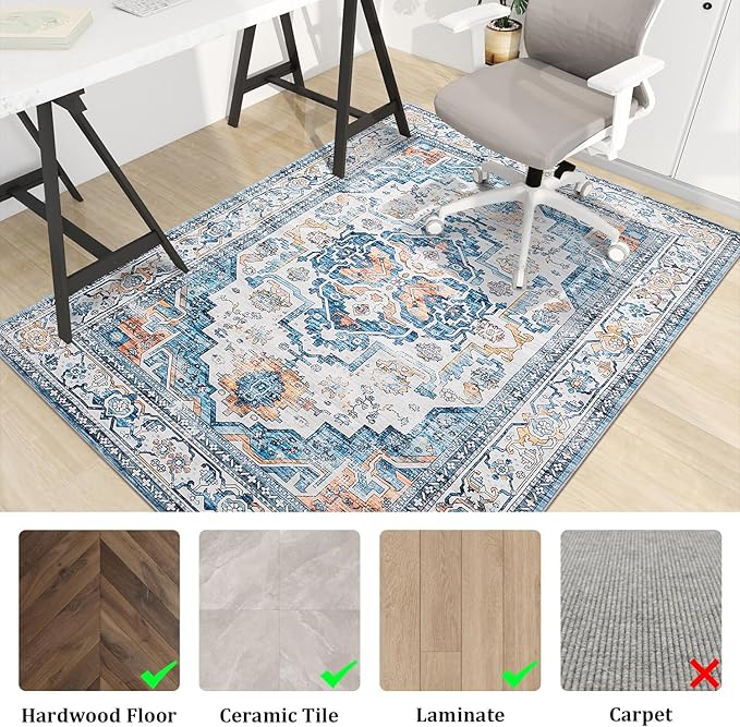 chakme Office Chair Mat for Hardwood Floor, 72"x48" Easy Glide Computer Desk Mat Protector for Rolling Chair Under Desk Rug Nonslip Backing, Machine Wash, (Boho)