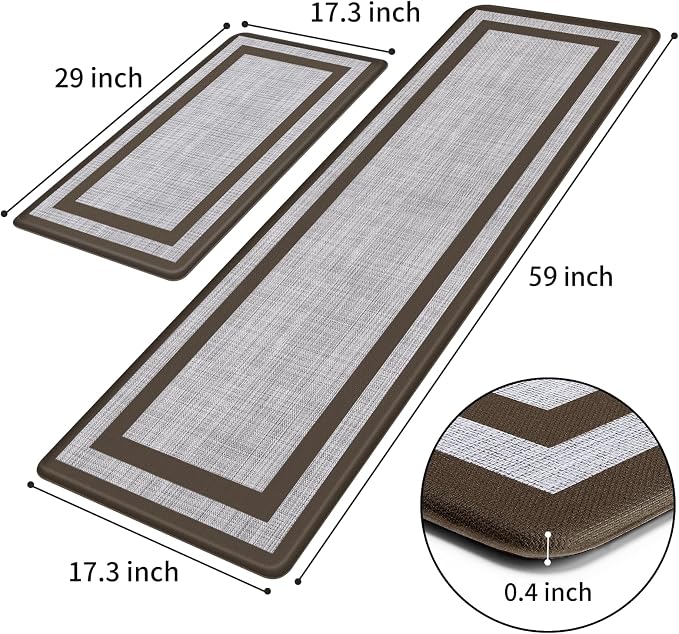 Mattitude Kitchen Mats Set of 2 Cushioned Rugs Anti-Fatigue Mats for Kitchen Floor,Waterproof Non-Slip Mats and Rugs Set for Office,Floor,Laundry 17.3"×29"+17.3"×59",Chocolate
