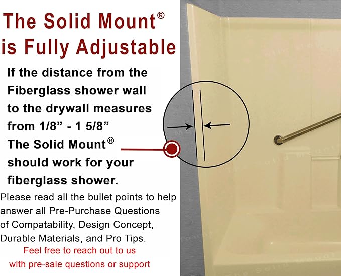 Grab Bar Mounting Kit for Fiberglass Showers - The Solid Mount Made in USA | Anchors directly into a wall stud. One-piece spacer helps prevent rotation and uneven compression. Grab Bar Not Included.