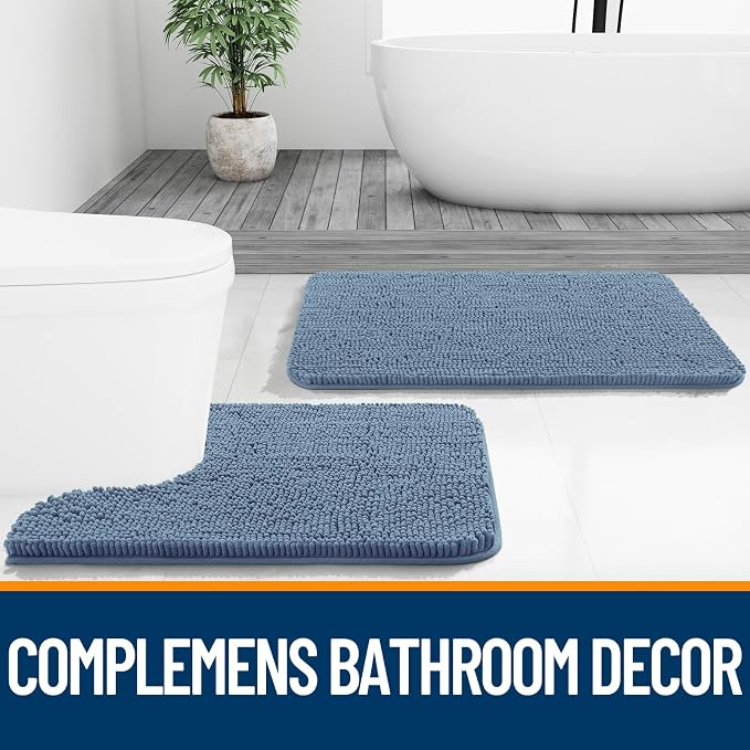 OLANLY Bathroom Rugs 34x21, Extra Soft Absorbent Chenille Bath Rugs, Rubber Backing Quick Dry, Machine Washable Bath Mats for Bathroom Floor, Tub and Shower, Home Decor Accessories, Airy Blue