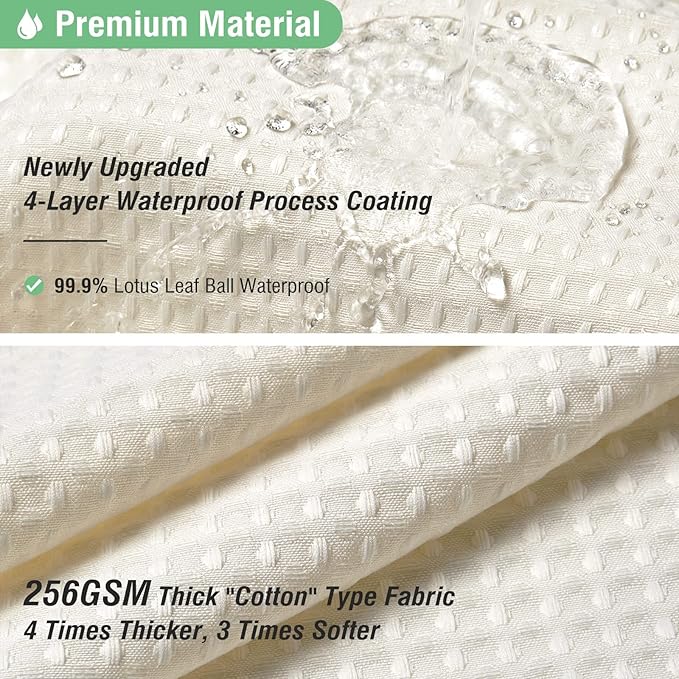 Dynamene Extra Wide Shower Curtain - 180 Inch Wide Waffle Weighted Thick Cloth Bathroom Shower Curtain, Neutral Heavy Duty Hotel Shower Curtain Set with 32 Plastic Hooks, 180x72, Cream/Ivory