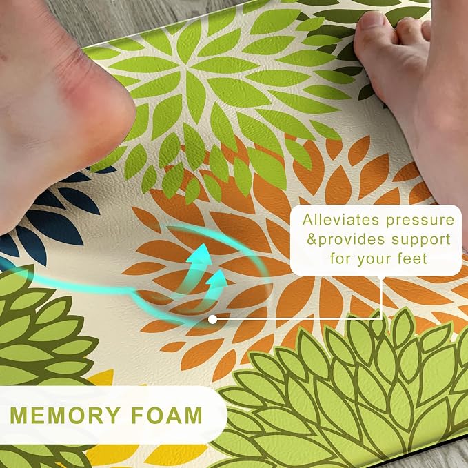 Kitchen Mats Set of 2 Cushioned Anti Fatigue Kitchen Rugs Mats Non Slip Waterproof Kitchen Runner Memory Foam Floor Mat Comfort Standing Mat for Sink,Office,Laundry, Multi Green