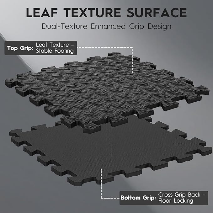 18pcs Puzzle Exercise Mat, 12.6"x12.6"x0.4", 18sqft EVA Interlocking Foam Floor Tiles, Non-Slip, Protective, Water-Resistant Flooring for Home Gym & Workout Equipment