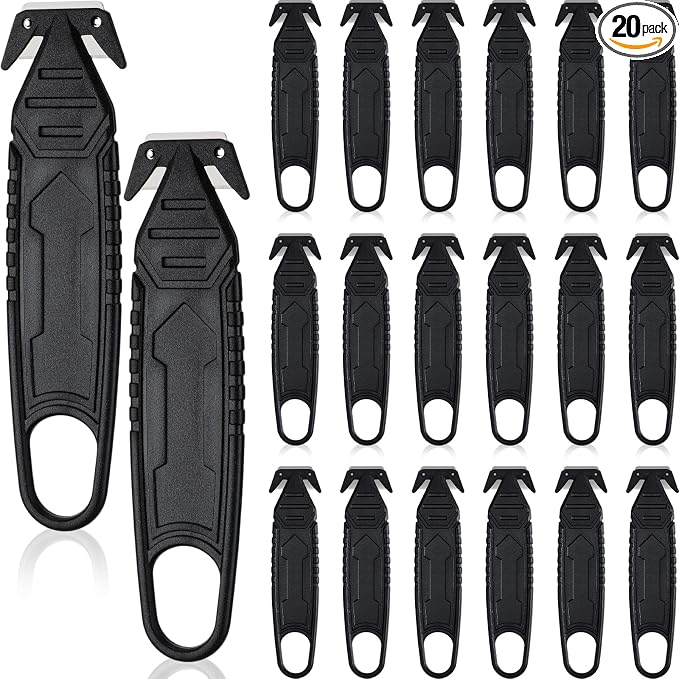 Therwen 20 Pcs Safety Box Cutter Knife of Stainless Steel Concealed Blade Package Opener with Tape Splitter for Carton Cardboard Wrap Letter Work Bag Straps Film Utility Tool (Black)
