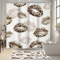 4 PCS Kiss Lips Shower Curtain Set 72Wx72H,Toilet Lid Cover,Non-Slip Rugs and U-Shaped Mat,Wild Cheetah Leopard print Bathroom Sets with Rugs Shower Accessories 12 Hooks for Bathroom Decor