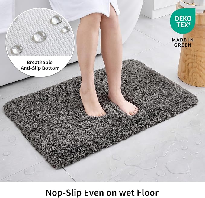 Disolla Bathroom Rug 24x36 - Non-Slip Plush Thick Bath Mat, Highly Absorbent & Ultra Soft Fluffy Floor Mat, Machine Washable for Shower and Tub, Dark Grey