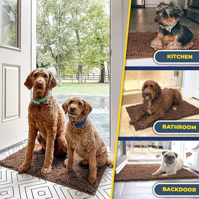 Muddy Mat® | Super Absorbent Door Mat Indoor, Microfiber Quick Dry Chenille Entryway Rug, Non-Slip Front Door Mat, Indoor Mats for Entryway, Machine Washable Pet Rug, Brown 36"x60"