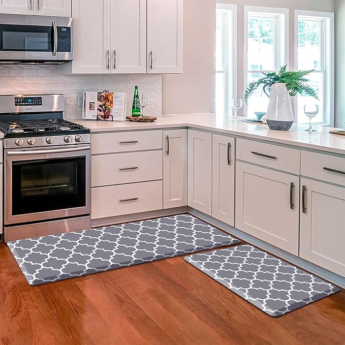 KMAT Mat (2 PCS) 0.47inch Cushioned Anti-Fatigue Rug, Waterproof Non-Skid Rugs Heavy Duty PVC Ergonomic Comfort Standing Mat for Kitchen, Floor Office, Laundry,Grey