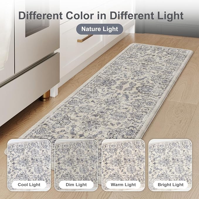 KIMODE Kitchen Anti Fatigue Mat,Ergonomic Standing Kitchen Rugs Sets of 2,Boho Kitchen Rug Stain Resistant,Non Slip Waterproof Kitchen Sink Rug,Blue 20"x47"+20"x32"