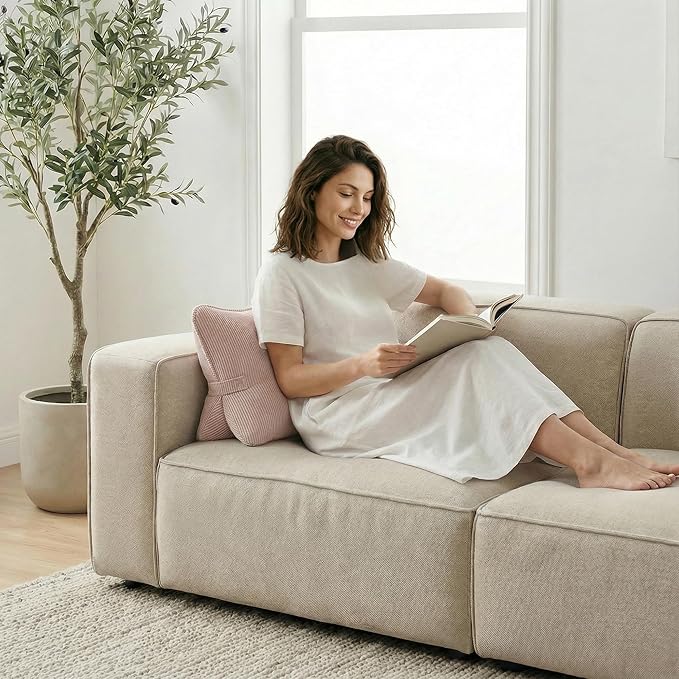 Pat. Pend. Corduroy Back Support Pillow for Sitting, Ideal for Expecting Moms, Low Back Cushion for Bed Sitting, Reading & Relaxing, Ergonomic Triangle Backrest, Washable Cover, Pink