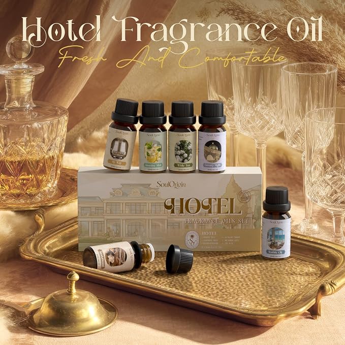 Soulorigin Hotel Fragrance Oils Set, Essential Oil Gift Set for Diffuser, Hotel Scent Diffuser Oil, Diffuser Scents Oil for Home, White Tea, Jasmine Mint, Sandalwood, Luxury Night, Seaside, Myway