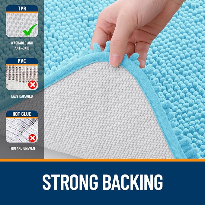 OLANLY Bathroom Runner Rugs 47x24, Soft Absorbent Chenille Bath Rugs, Rubber Backing Quick Dry, Machine Washable Long Bath Mats for Bathroom Floor, Tub and Shower, Home Decor Accessories, Sky Blue