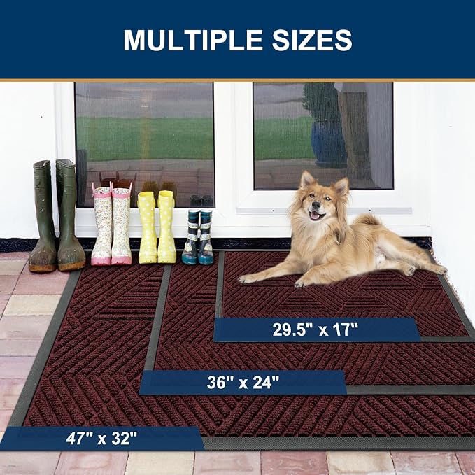 Smiry Front Door Mat Outside Entrance, Heavy Duty Sturdy Natural Rubber Doormat, Trap Dirt and Moisture, Easy Clean Low Profile Welcome Floor Mats for Indoor Outdoor Entry, 35X23 Inch, Dark Red